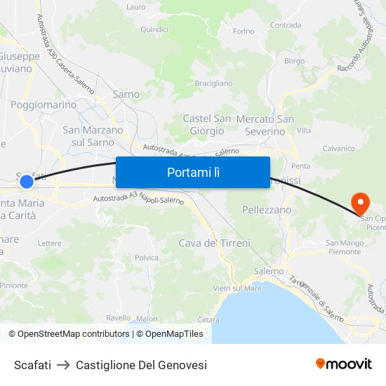 Scafati to Castiglione Del Genovesi map