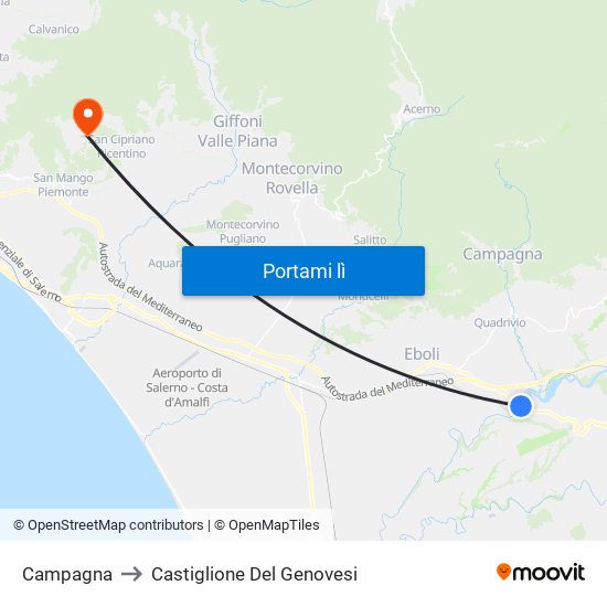 Campagna to Castiglione Del Genovesi map