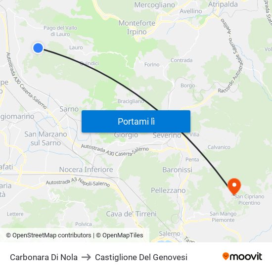 Carbonara Di Nola to Castiglione Del Genovesi map