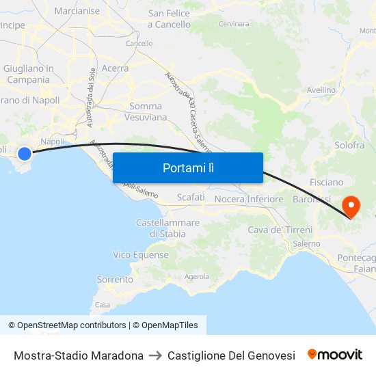 Mostra-Stadio Maradona to Castiglione Del Genovesi map