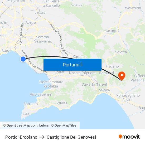 Portici-Ercolano to Castiglione Del Genovesi map