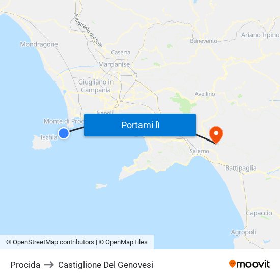 Procida to Castiglione Del Genovesi map