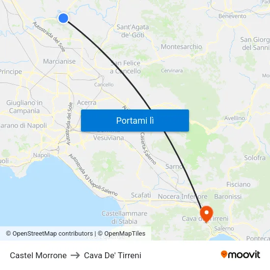 Castel Morrone to Cava De' Tirreni map
