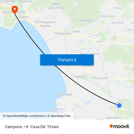 Campora to Cava De' Tirreni map