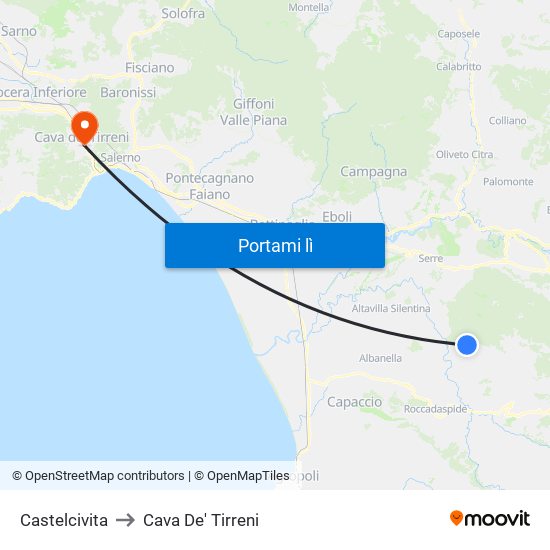 Castelcivita to Cava De' Tirreni map