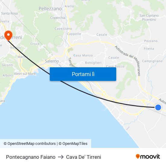 Pontecagnano Faiano to Cava De' Tirreni map