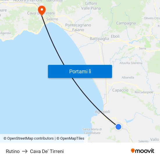 Rutino to Cava De' Tirreni map