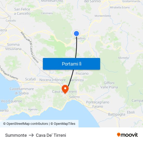 Summonte to Cava De' Tirreni map