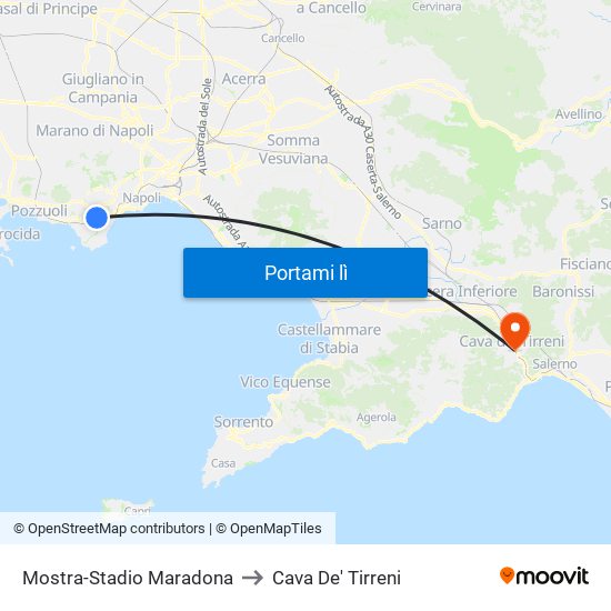 Mostra-Stadio Maradona to Cava De' Tirreni map