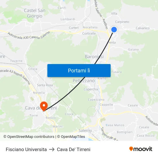 Fisciano Universita to Cava De' Tirreni map