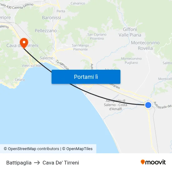 Battipaglia to Cava De' Tirreni map