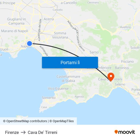Firenze to Cava De' Tirreni map