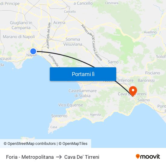 Foria - Metropolitana to Cava De' Tirreni map