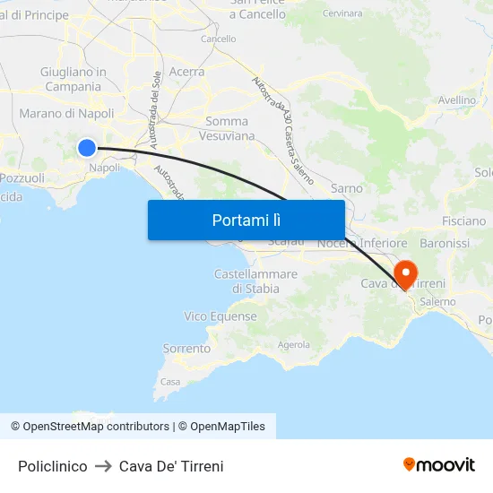 Policlinico to Cava De' Tirreni map
