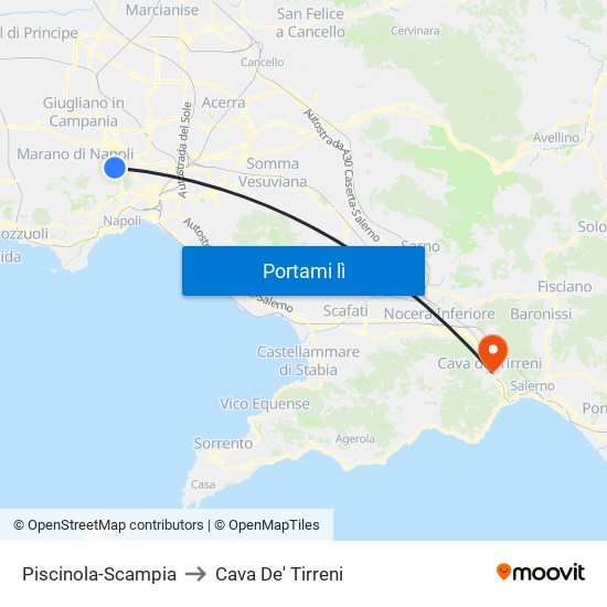 Piscinola-Scampia to Cava De' Tirreni map
