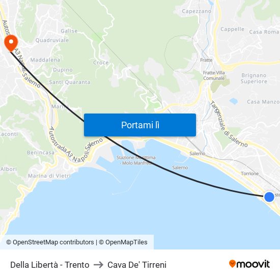 Della Libertà - Trento to Cava De' Tirreni map