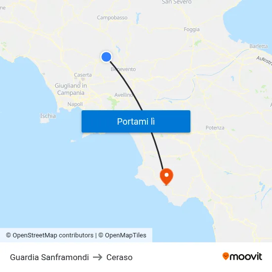 Guardia Sanframondi to Ceraso map
