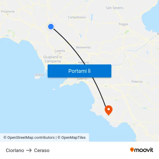 Ciorlano to Ceraso map