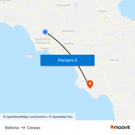 Bellona to Ceraso map
