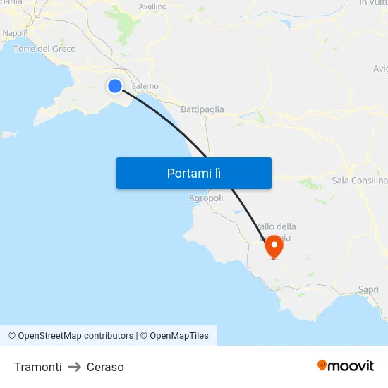 Tramonti to Ceraso map