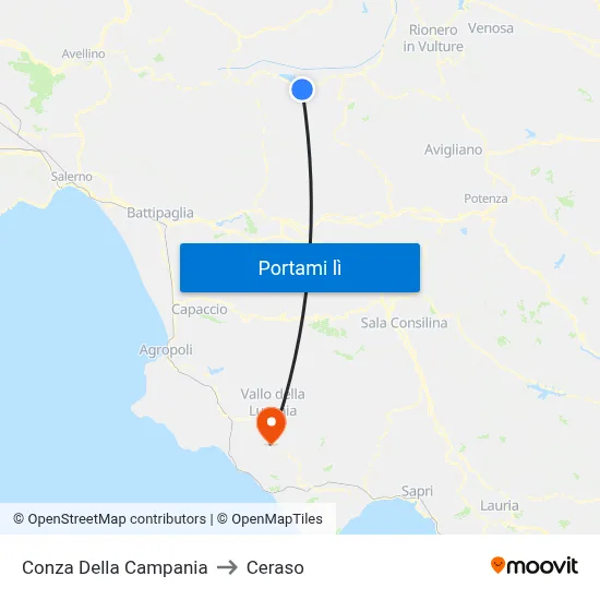 Conza Della Campania to Ceraso map