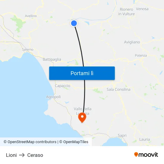Lioni to Ceraso map