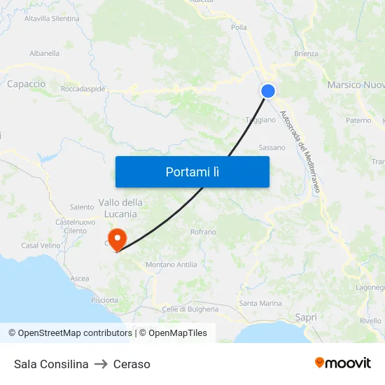 Sala Consilina to Ceraso map