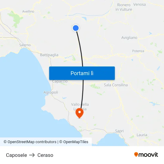 Caposele to Ceraso map