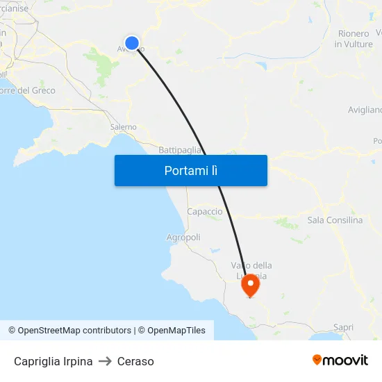Capriglia Irpina to Ceraso map
