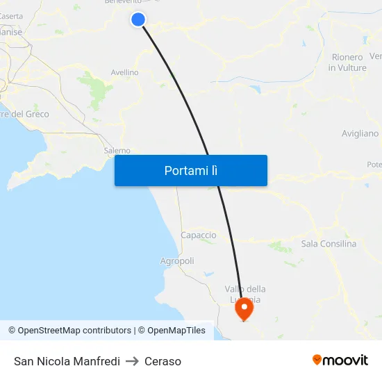 San Nicola Manfredi to Ceraso map