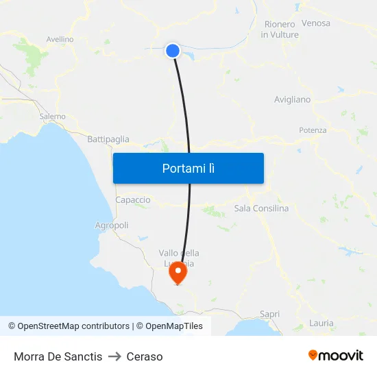 Morra De Sanctis to Ceraso map