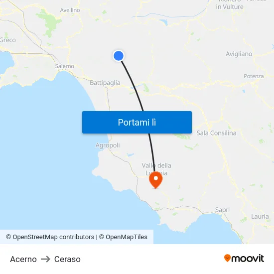 Acerno to Ceraso map