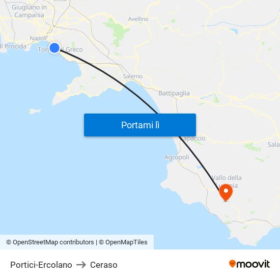 Portici-Ercolano to Ceraso map