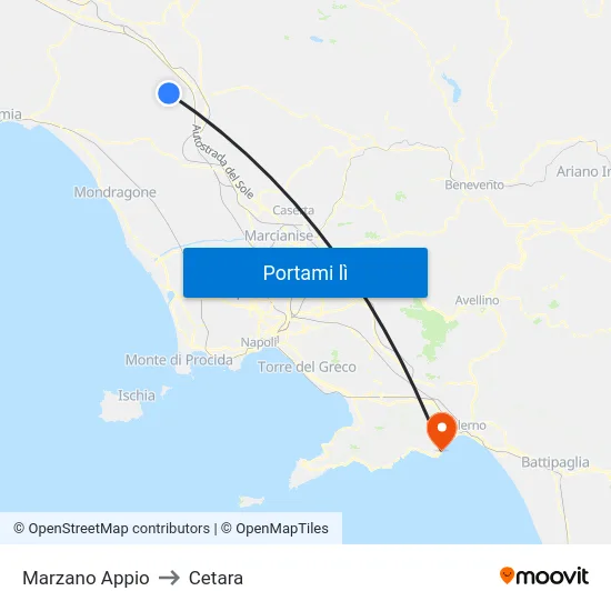 Marzano Appio to Cetara map