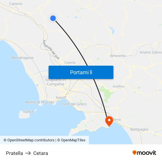 Pratella to Cetara map