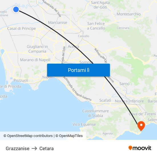Grazzanise to Cetara map