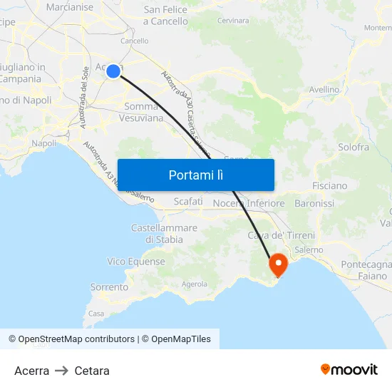 Acerra to Cetara map