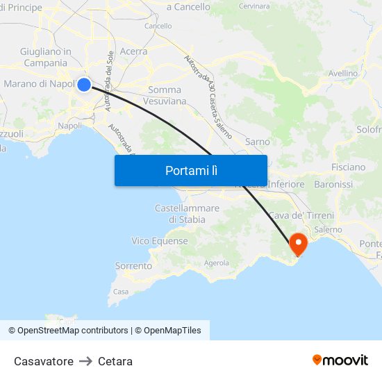 Casavatore to Cetara map