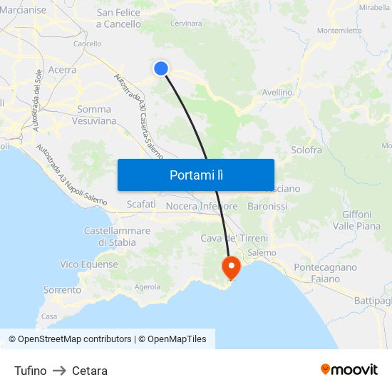 Tufino to Cetara map