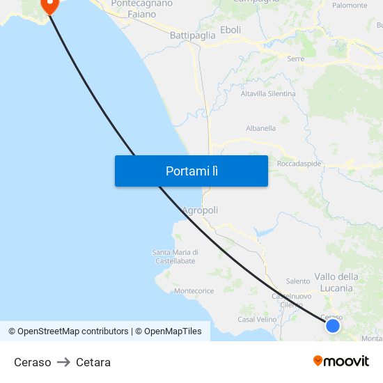 Ceraso to Cetara map