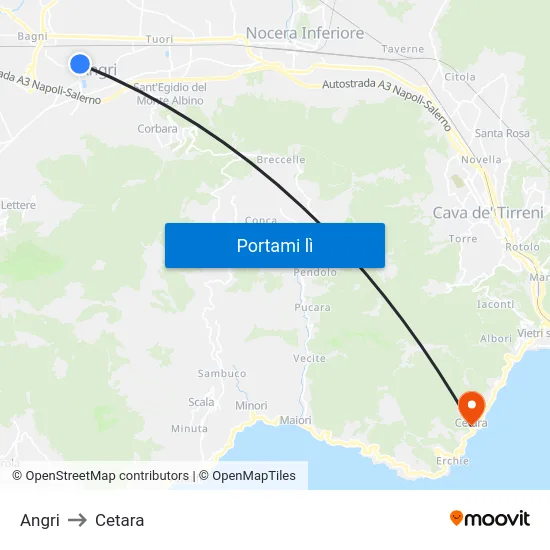 Angri to Cetara map