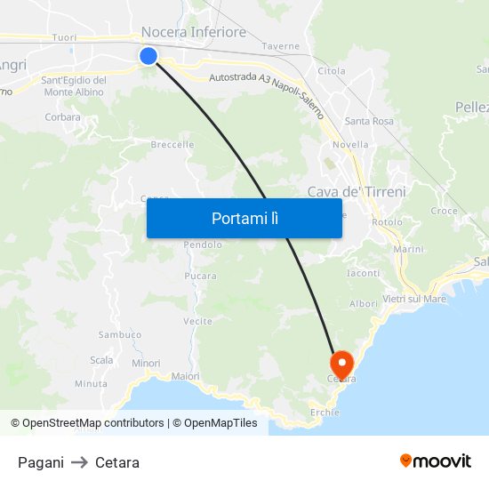 Pagani to Cetara map