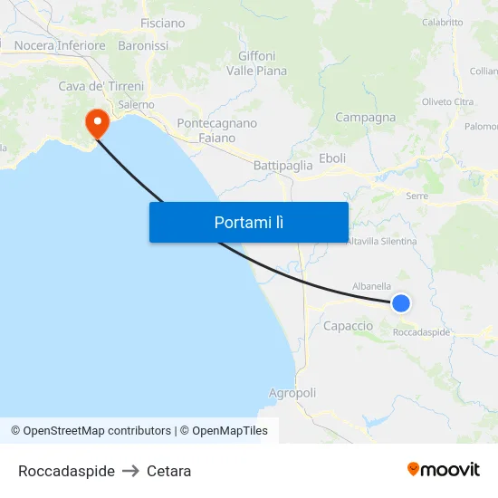 Roccadaspide to Cetara map