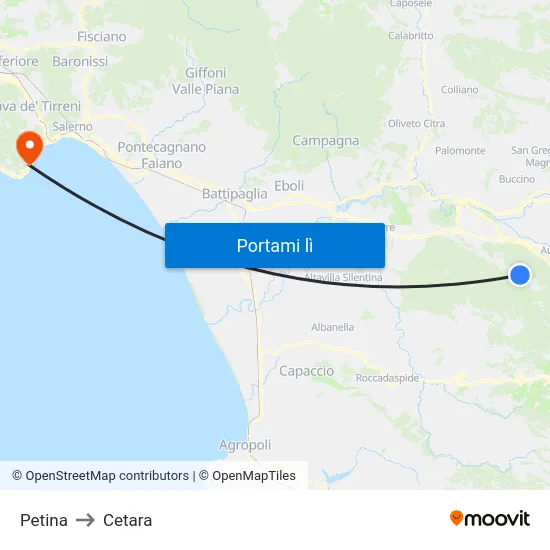 Petina to Cetara map