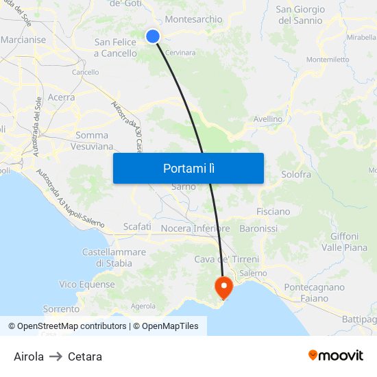 Airola to Cetara map
