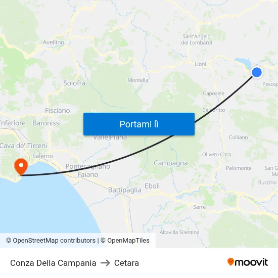 Conza Della Campania to Cetara map