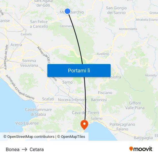 Bonea to Cetara map