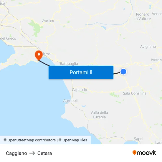 Caggiano to Cetara map