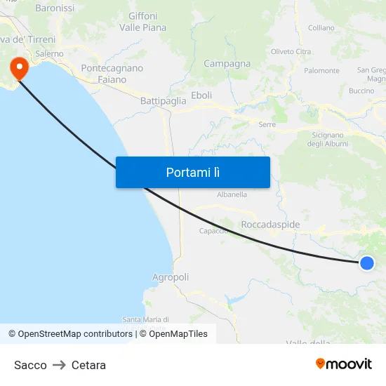 Sacco to Cetara map