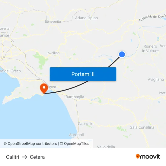 Calitri to Cetara map